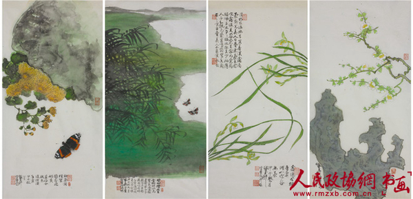 陳佩秋 四君子圖 設色紙本鏡心66×33cm×4_副本