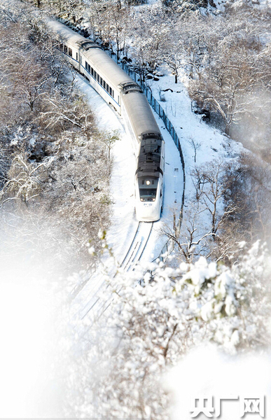 　長城巍峨雪后幽然，“雪國列車”穿越居庸關(guān)如“銀蛇”美到窒息。