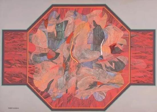 依布拉欣·胡先，《red，orange，core》，1984，布面丙烯，198.3×217.4 cm，馬幣797，500.00元成交（佳士得提供）