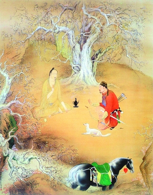 橋本關(guān)雪 《訪隱圖》，絹本設(shè)色，昭和5年（1930），足立美術(shù)館藏