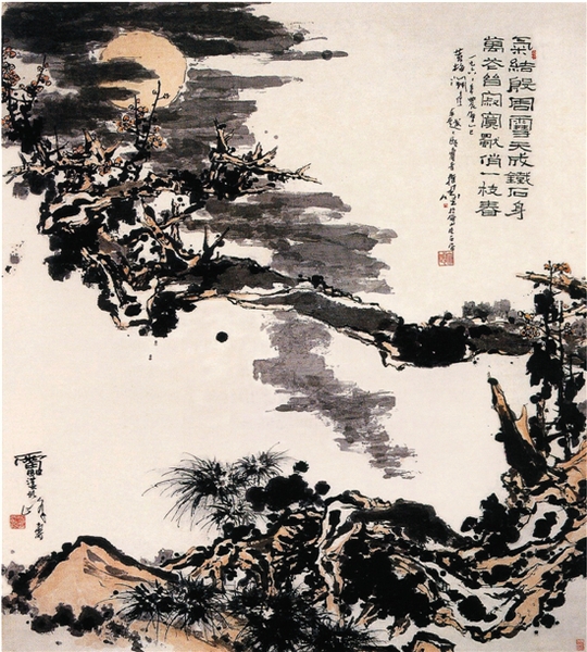 潘天壽 梅月圖 中國(guó)畫（指墨） 182×152cm 1966年