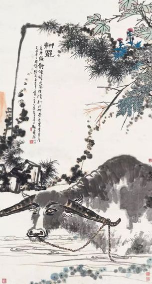 潘天壽耕罷 立軸 設(shè)色紙本 228x122 cm 