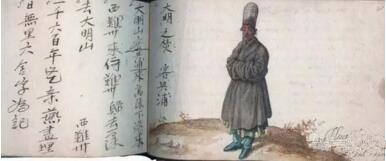 馬來西亞華僑商人興浦的肖像和親筆字。De Vrise, Album Amicorum, 1601年。私人收藏