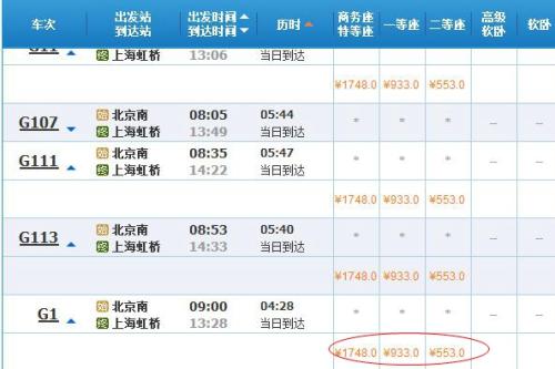 提速后的“復(fù)興號(hào)”票價(jià)與其他高鐵列車相同，提速未提價(jià)。截圖來(lái)自12306官網(wǎng)