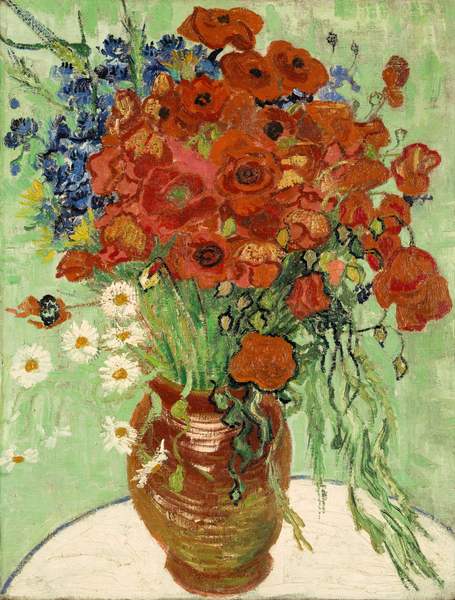 1、梵高《雛菊與罌粟花》Vase with Daisies and Poppies, Vincent van Gogh