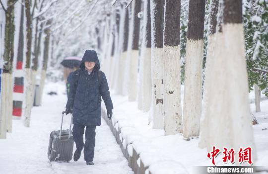 暴雪中的行人?！垕I子 攝