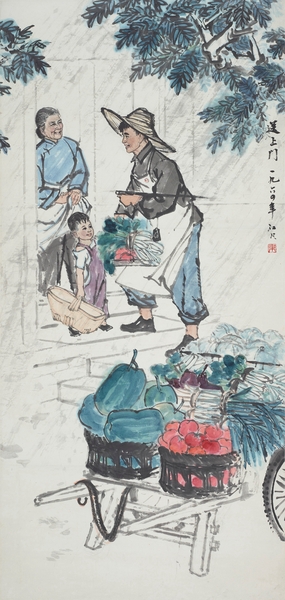 6 韋江凡 《送上門》 紙本設(shè)色  152x72cm 1964年