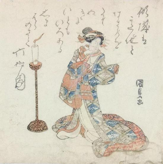 摺物畫，歌川國貞（Utagawa Kunisada， 1786?1865），彩色木刻版畫，1821年