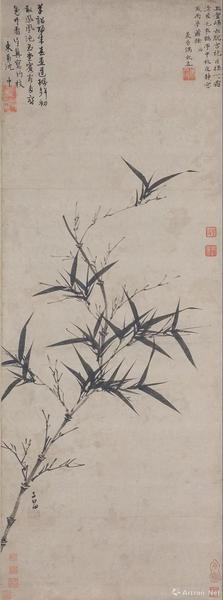 趙孟頫，《墨竹圖》軸，元，紙本水墨，97.9×36.7厘米，日本大阪市立美術館藏