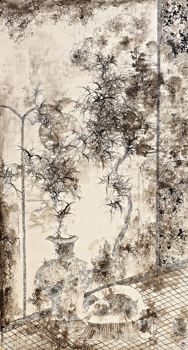 張衛(wèi)，溢之二，190×98cm，紙本水墨，2013