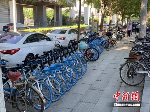 北京某郊區(qū)地鐵口的共享單車。<a target='_blank' href='http://www.chinanews.com/' >中新網(wǎng)</a> 吳濤 攝