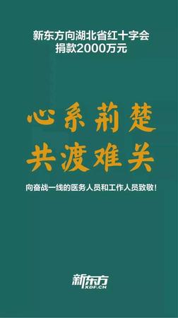 行動五-全國政協(xié)委員、民盟中央常委、民盟海淀區(qū)委盟員俞敏洪所在企業(yè)新東方教育集團向湖北省紅十字會捐款2000萬元。